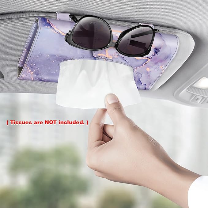 CaseBot Car Visor Tissue Holder, Sun Visor Napkin Holder, Mask Holder for Car, PU Leather Backseat Tissue Box for Car Truck SUV, Lilac Marble