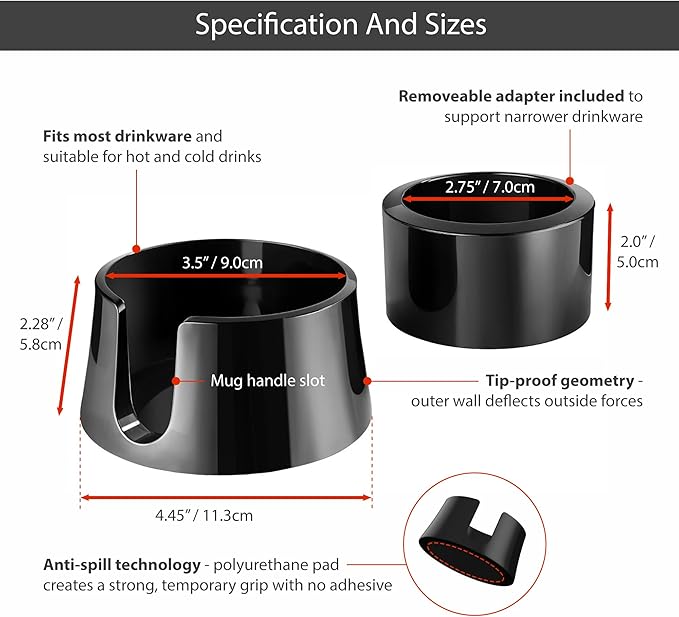 HIT PRODUCTS TableCoaster - Original Anti-Spill Table and Desk Cup Holder, Jet Black - RV and Boat Drink Holder, A Tip-Proof 