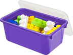 Storex Small Cubby Bins – Plastic Storage Containers for Classroom with Non-Snap Lid, 12.2 x 7.8 x 5.1 inches, Purple, (62411