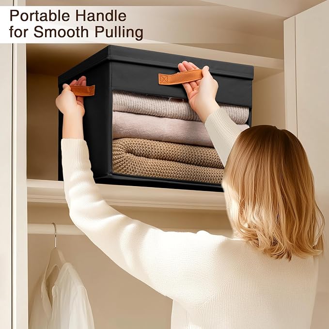 Homsorout Large Storage Bins with Lids - 4 Pack Foldable Decorative Organizers with Clear Windows & Handles, Cube Storage Org