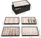 LANDICI Stackable Jewelry Organizer Trays 4 Set,PU Leather Jewelry Organizer Drawer,Jewelry Storage Display Tray for Earring 