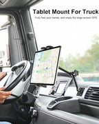 woleyi Drill Base Tablet Mount for Truck - [Metal Long Arm] Heavy Duty Truck Tablet Holder Dashboard Car Mount for Commercial Vehicles, Semi Trucks, for 4.7-13" iPad Pro, Air, Mini, Galaxy Tab, Z Fold