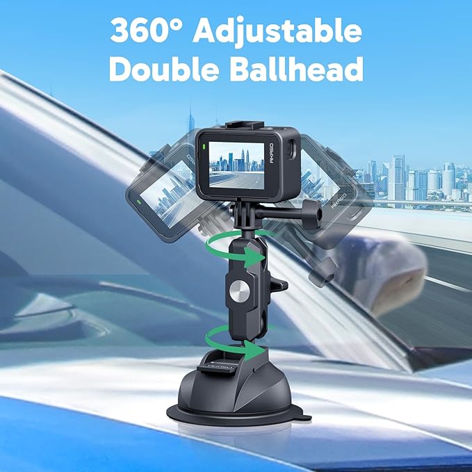 AKASO Suction Cup Car Mount with Phone Holder for GoPro Hero 13 12 11 10 9, Insta360 X5 X4 X3, DJI Action, Osmo 360, 360, EK7000/EK7000 Pro, Brave 4/4 Pro, Brave 7/7 LE and Other Action Cameras