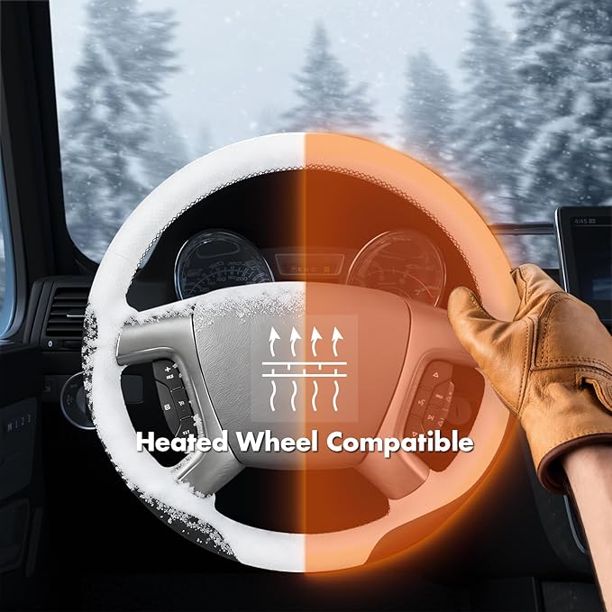 MEWANT Hand Stitch Steering Wheel Wrap Black White Faux Leather Interior Restore Kit for 2007-2013 Chevy Silverado 1500 2007-2014 Silverado 2500 3500 Tahoe Suburban Avalanche 2009-2017 Traverse