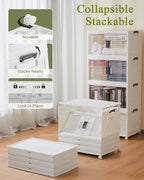 OlarHike 76QT Lockable Storage Bins with Lids - Folding Storage Box with Doors and Wheels, Collapsible Plastic Storage Bins f