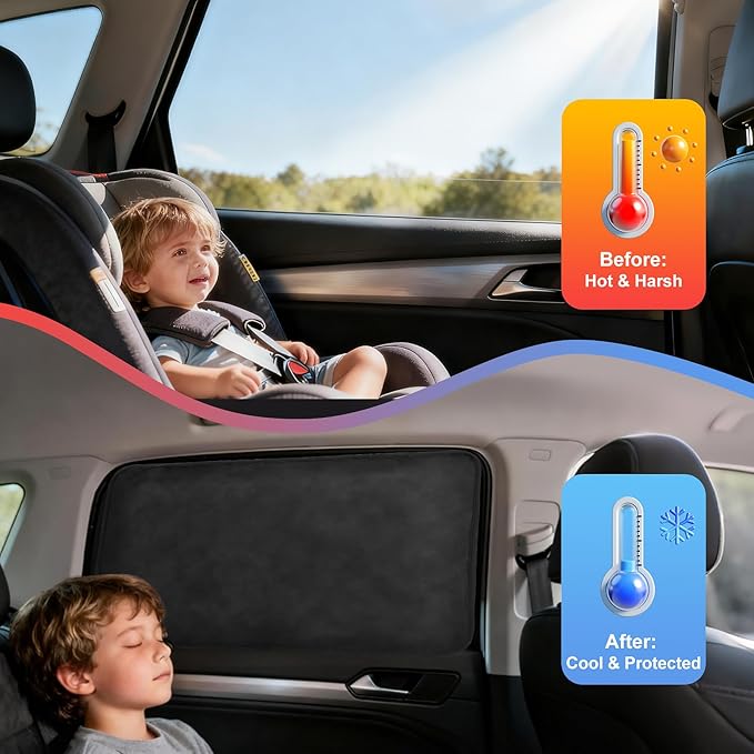 XCBYT Suede Car Window Shades for Side Windows, 4-Pack Ultra-Soft Magnetic Car Curtains, 100% Light Blocking Window Covers for Privacy, Baby Care, Camping & Road Trips