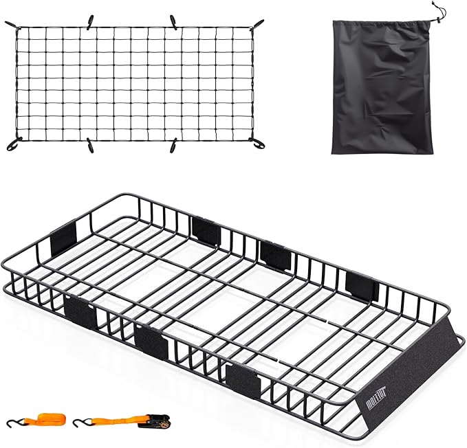 Bonnlo 250lbs Extendable Rooftop Cargo Carrier,84 * 39 * 5.5inch Universal Roof Rack Basket with Rubber Net,Storage Bag,Straps,for SUV/Truck/Van