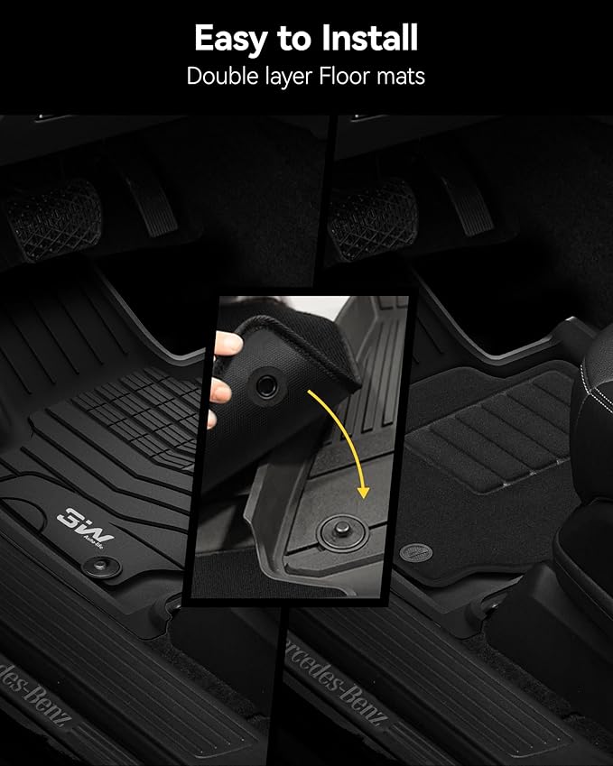 3W Floor Mats with Carpets for Mercedez Benz C-Class 2015-2021(for Sedan Only,Not fit Coupe and Cabriolet), TPE Floor Liner Thickened Carpet for Benz C Class C300/C400/C350e/C43 AMG/C63 AMG/C63 AMG S
