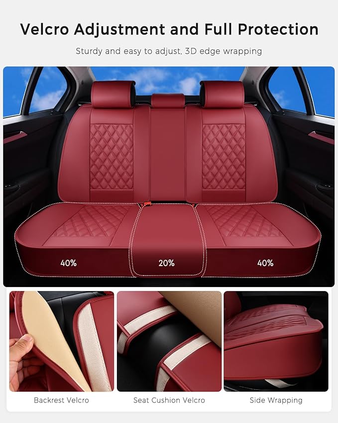 Huidasource Rear Car Seat Cover, Nappa Leather Rear Seat Cover Velcro Adjustable, Compatible with Armrests, Seat Belts, Child