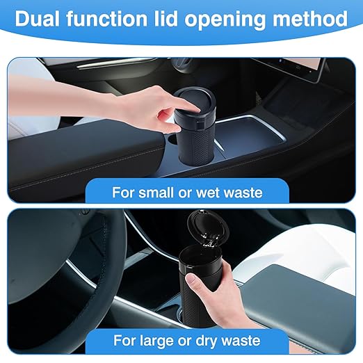 Car Trash Can Bin with Lid, 2 Packs Mini Leakproof Garbage Can for Vehicle, Cup Holder Trash Can, Small Trash Bin for Cars, Home, Bedroom, Office(Black)