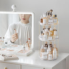 Delamu 3 Tier Rotating Makeup Organizer for Vanity, Skincare Organizer for Bathroom Counter, Spinning Perfume Organizer Cosme