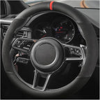 Suede Steering Wheel Cover with Upgraded Silicone Inner Ring, Anti Heat, Breathable, Anti-Slip, Leather Universal 14.5 to 15 