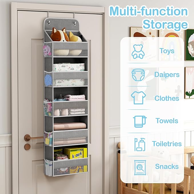 LAMU 5-Tier Over The Door Organizer Hanging, Swing - Proof Closet Behind Door Storage for Baby Clothes, Back of Door Organize
