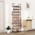 VTRIN 10 Tiers Tall Shoe Rack Holds 20-25 Pairs of Shoes Sturdy Vertical Shoe Organizer with 18pcs Hooks Stackable Narrow Sho