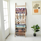 FUIN 6.4ft Extra Wide Wooden Blanket Ladder Living Room Decorative Wal Leaning Farmhouse Quilt Display Holder Rustic Wood Tow