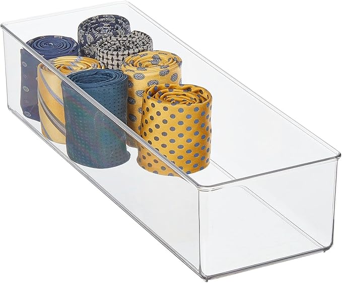 mDesign Plastic Drawer Organizer Box, Long Storage Organizer Bin Container; For Closets, Bedrooms, Use for Leggings, Socks, T