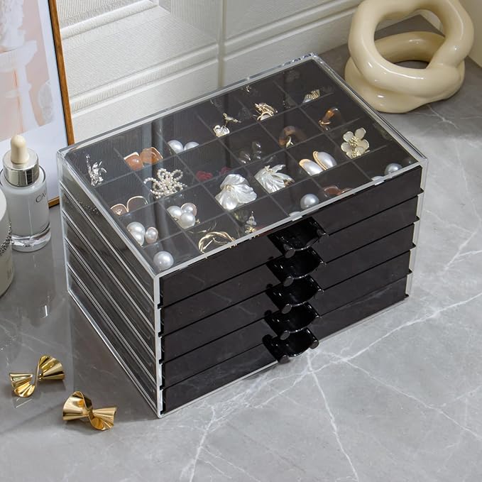YUFONG Earring Storage Box Organizer, Acrylic Jewelry Storage Box Holder 5 Drawers Transparent Jewelry Display Stand with 120