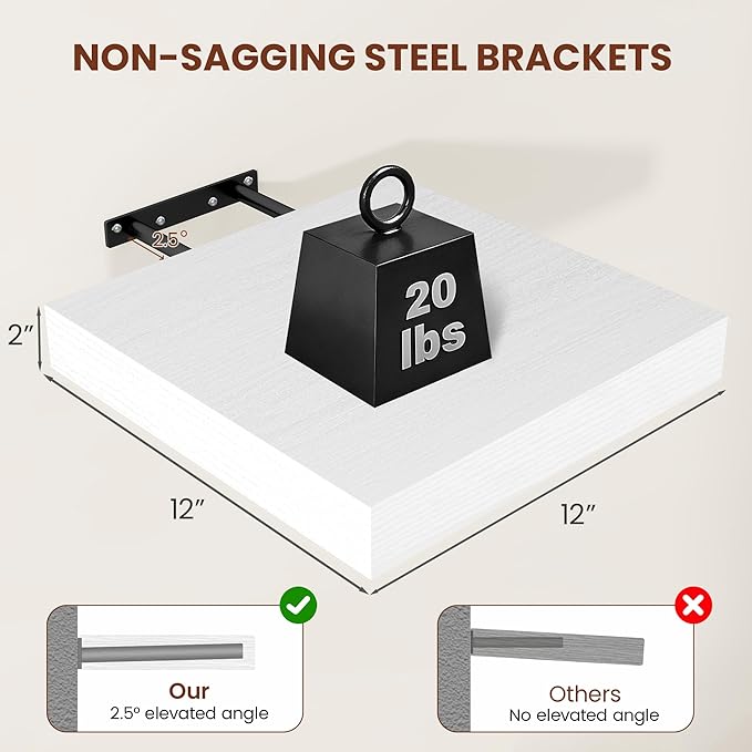 Vivelove 24/36/48/12 Inch Floating Shelves for Wall, 12 Deep Shelves for Room Wall Mounted, 2" Thick Floating Shelf for Livin