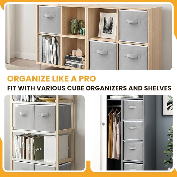 Criusia Large Storage Cubes, 13x13 Cube Storage Bins (Set of 10), Fabric Collapsible Storage Bins with Dual Handles, Foldable