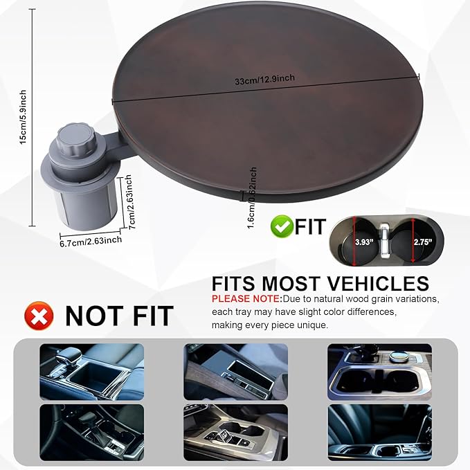 Wood Car Tray & Car Desk for Laptop, Compatible with Tesla Model Y/3/S, Ford F150/Explorer/Maverick & Most Vehicles, 360° Rotation, Waterproof, Car Food Tray, Car Accessories for Women & Men