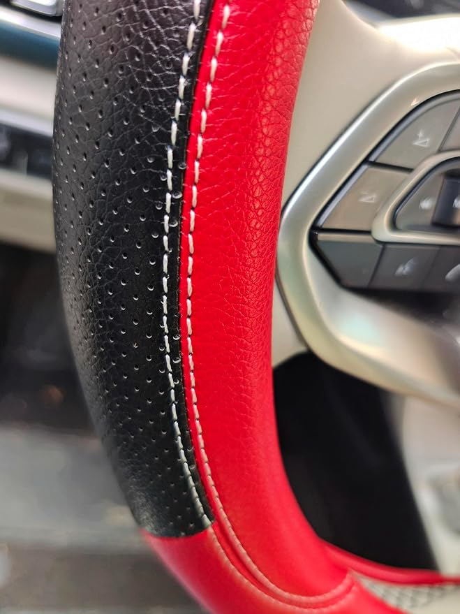 Fashion Cat Ear Leather Steering Wheel Cover Women Girl 15"(38cm) Universal Fit Auto D Shaped Leather Steering Wheel Covers (