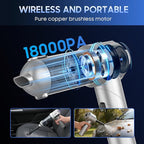 car Vacuum Portable Cordless, 18000PA Brushless Motor Hand Held Vacuum,Air Duster, 120W High Power Mini Vacuum Cleaner Foldab