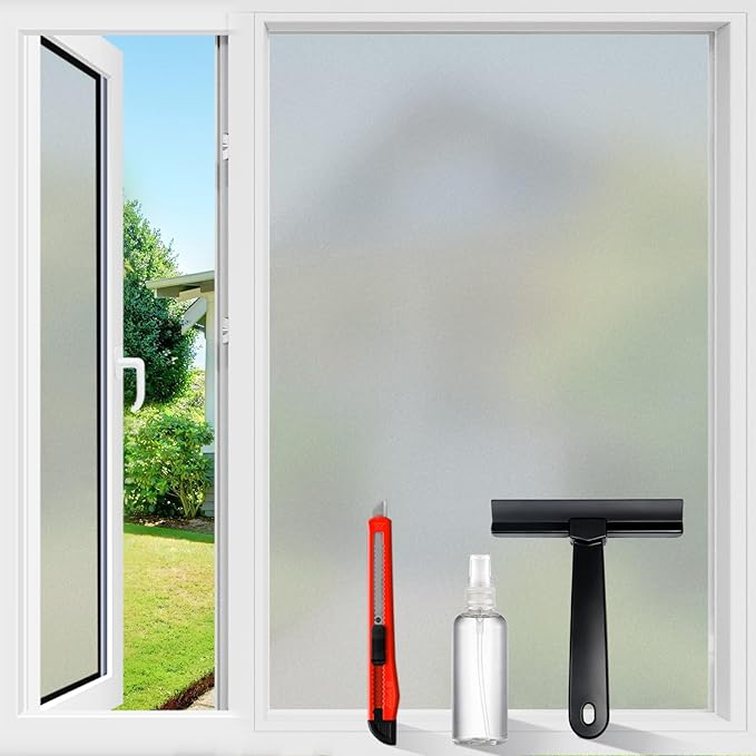 Frosted Window Privacy Film Glass Sun Blocking Tinting for Home, Static Clings Removable Frosting Bathroom Door Covering, White,23.6 Inch x 118.1