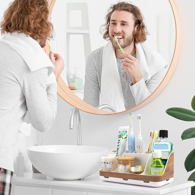 GFWARE Bathroom Countertop Organizer - Detachable 7 Slots Kids Electric Toothbrush and Toothpaste Holde Drainage for Bathroom