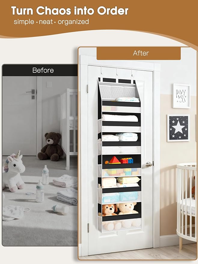 Criusia 2 Pack Over the Door Organizer, Heavy-Duty 6-Shelf Hanging Storage with 13 Mesh Pockets, 55lbs Capacity Behind the Do