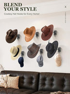 Cinati Cowboy Hat Rack for Wall 4 Pack, Cowboy Hat Holder Wall Mount, Western Rustic Metal Hats Hanger Hooks Organizer for Fe
