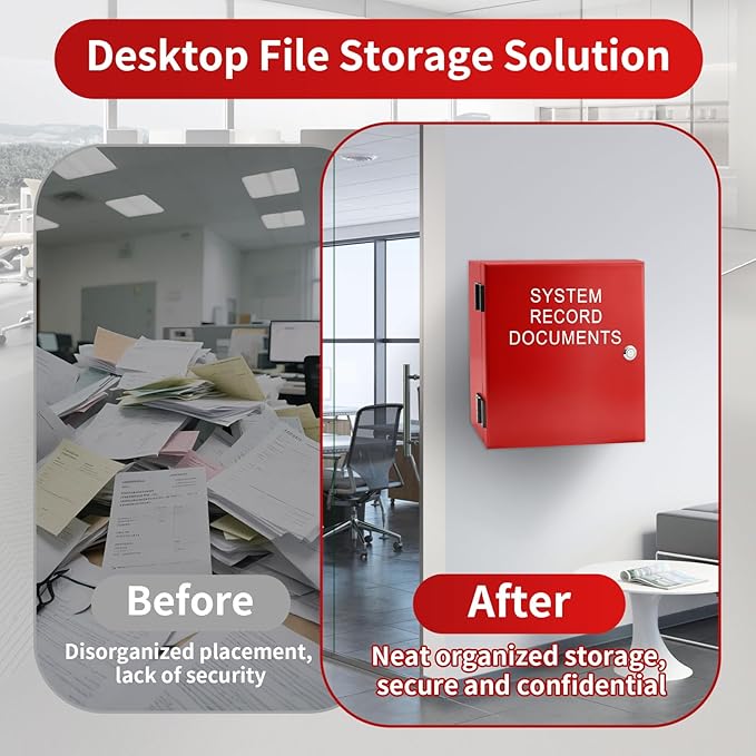System Record Documents Enclosure, 13.8 X 13.8 Inch Fire Box for Documents, System File Cabinet Locking Document Storage for 