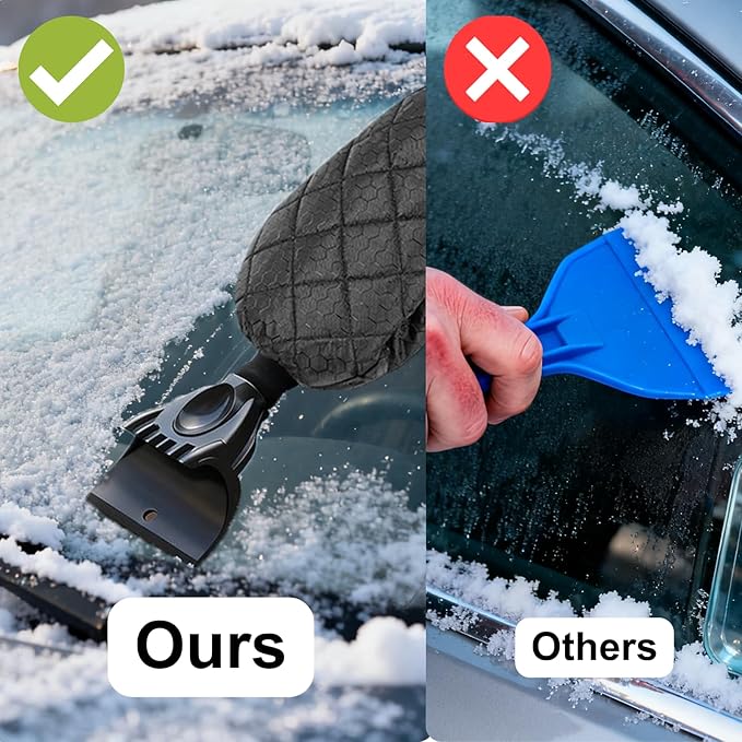 Ice Scraper with Glove - Waterproof Ice Scrapers Snow Removal Tool for Car Windshield, SUV, Truck - Comfortable Mitt Glove for Quick Ice & Snow Removal (Blue)