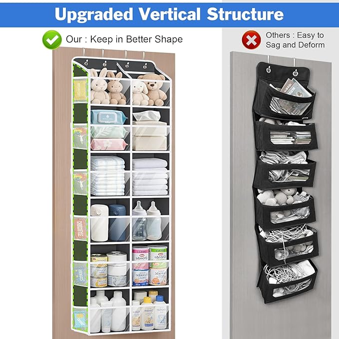 Univivi Over The Door Organizer, 6 Tiers Behind Door Storage with Clear Deep Pockets Hanging Organizer for Closet, Bedroom, N