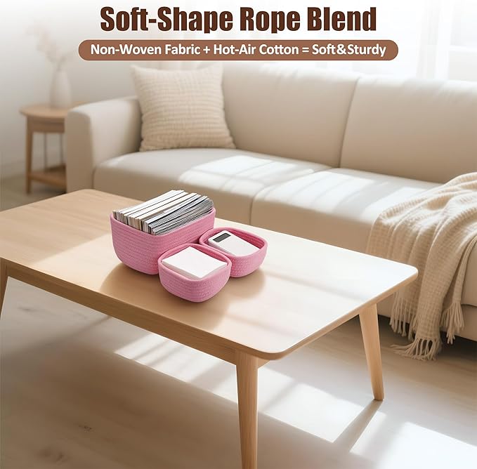 5-Pack Small Woven Rope Storage Baskets – 2 Sizes Organizer Bins for Closet, Shelf, Bookshelf, Nursery, Changing Table, Fabri