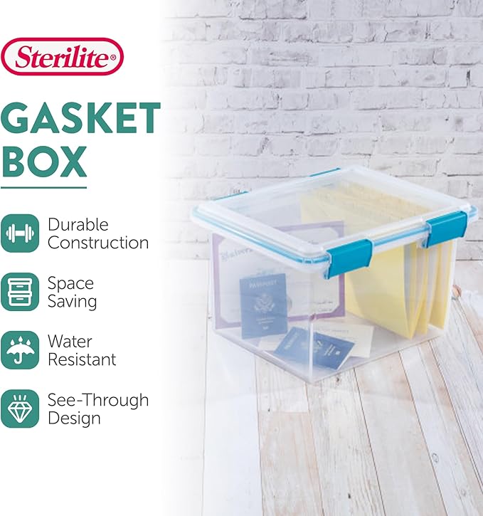 Sterilite 16-Pack Gasket Box, Weather-Resistant Storage Bins with Latching Lids, 32 Quart - Heavy-Duty Organizing Containers 