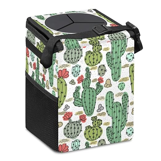 Cactus Car Trash Can with Lid Collapsible Reusable Waterproof Car Garage Bag,Automotive Garbage Can,Car Accessories Interior Car Organizer