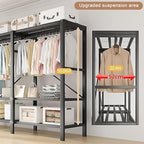 Heavy Duty Clothes Rack with Cover, Portable Wardrobe Closet with Magnetic Door & Black Steel Frame, Foldable Freestanding Ga