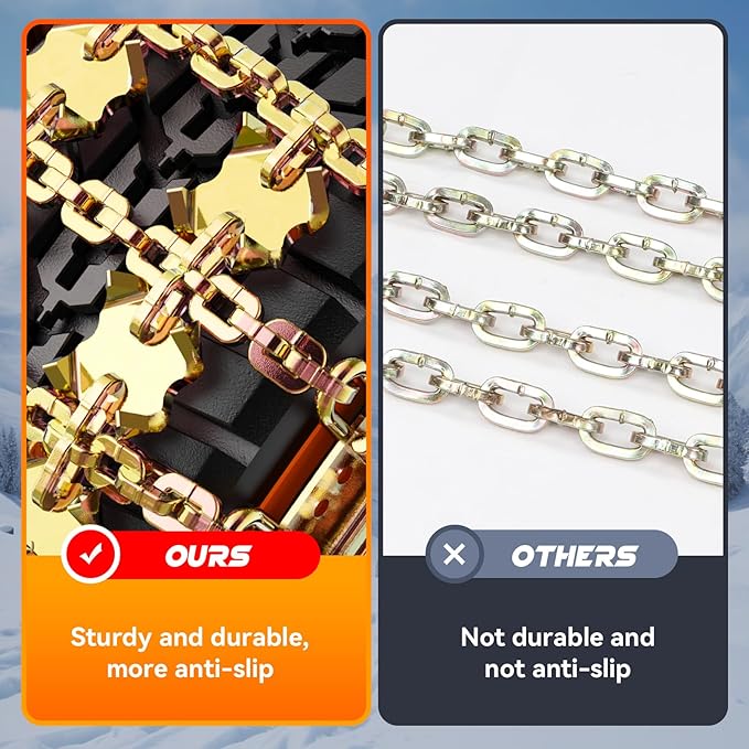 Snow Chains for Car SUV Pickup Trucks, Adjustable Portable Universal Emergency Anti Skid Snow Car Tire Chains for Tire Width 