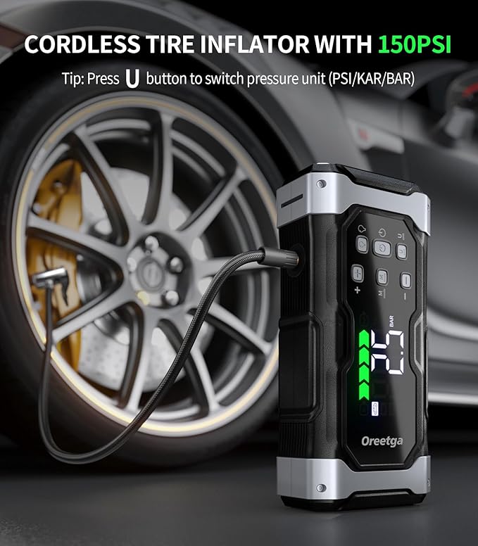 Upgraded 9000A Car Jump Starter with Air Inflator/Deflator Compressor, 9 in 1 Portable Jumper Box Power Pack Charger (All