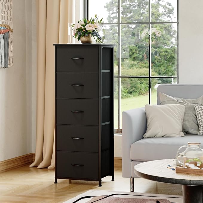 Somdot Tall Dresser for Bedroom with 5 Drawers, Storage Organizer Chest of Drawers with Removable Fabric Bins for Closet Beds