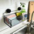 Wall Mounted Wire Basket, Black Metal Storage Organizer with Suction Cups for Kitchen Bathroom