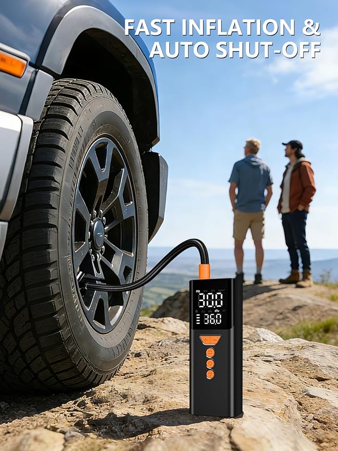 Tire Inflator Portable Air Compressor, 150PSI Cordless Air Pump for Car Tires with Auto Shut-Off, Portable Tire Pump for Car, Bike, Motorcycle and Balls