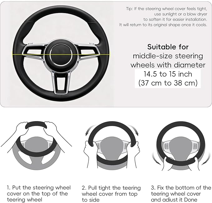 LABBYWAY Steering Wheel Cover, Universal Fit 15 Inch Microfiber Leather Car Wheel Protector, Anti-Slip, Pink