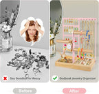 Godboat Jewelry Organizer - Earring Holder with 48 Holes, 6 Hooks Necklace Organizer, Bracelet and Ring Stand with Jewelry Bo
