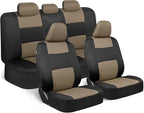 BDK PolyPro Car Seat Covers Full Set in Beige on Black – Front and Rear Split Bench Seat Covers for Cars, Easy to Install Car