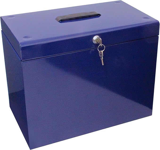 Cathedral Products A4 Steel File Box with Starter Pack of 5 Suspension Files - Blue