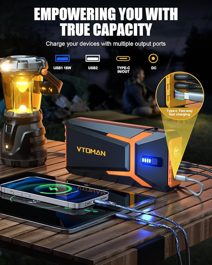 VTOMAN V10 3500A Jump Starter, Portable Car Starter (9.5L Gas,7.5L Diesel Engine) 12V Lithium Jump Box, Auto Battery Booster