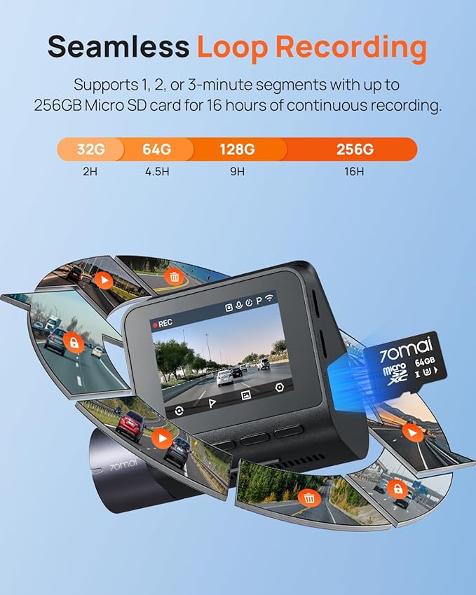 70mai Dash Cam Front and Rear - 2.5K+1080P Dual Dash Camera with HDR, Super Night Vision, F1.55 Aperture, 24H Parking Mode, B