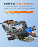70mai Dash Cam Front and Rear - 2.5K+1080P Dual Dash Camera with HDR, Super Night Vision, F1.55 Aperture, 24H Parking Mode, B