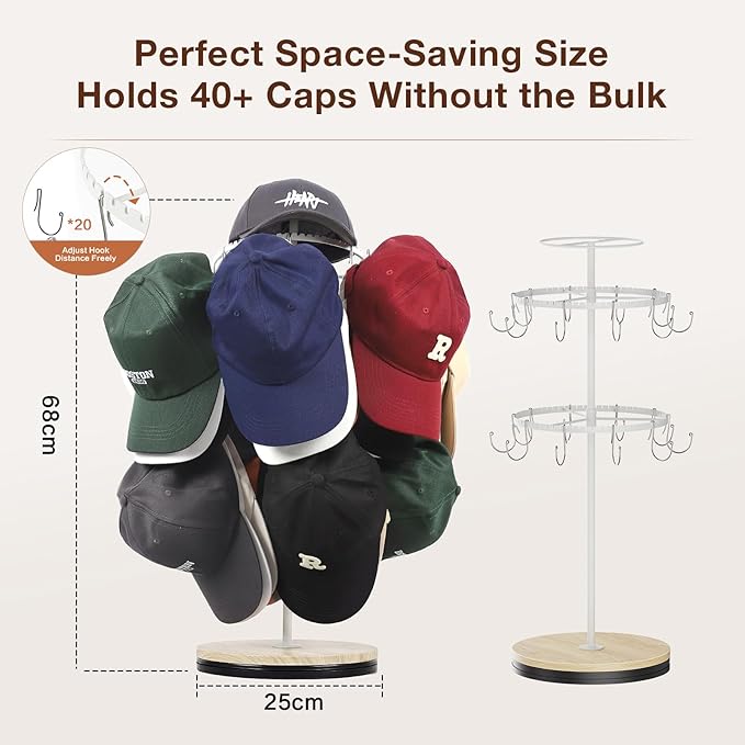 Keebofly Rotating Free Standing Hat Rack & Organizer Stand, 3-Tier Merchandise Display & Tabletop Baseball Cap Organizer Hold